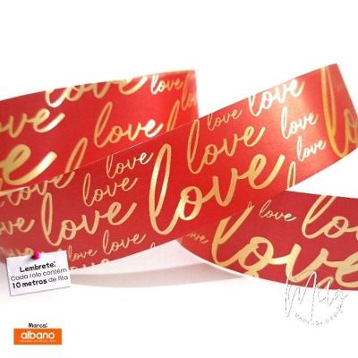 Fita Decorada para Laço Love Polietileno 32mm X 10m Vermelho Ouro 1 Rolo Pequeno OEM