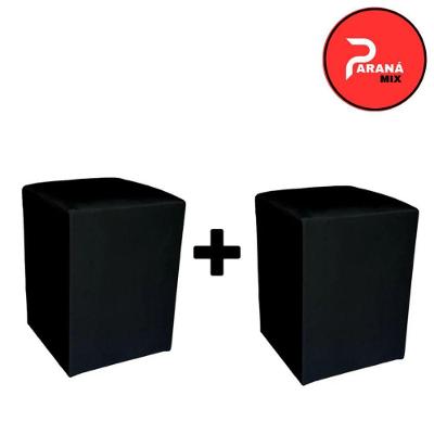 Kit 2 Puff Banqueta Quadrado Assento Espuma com Revestimento Suede Preto OEM