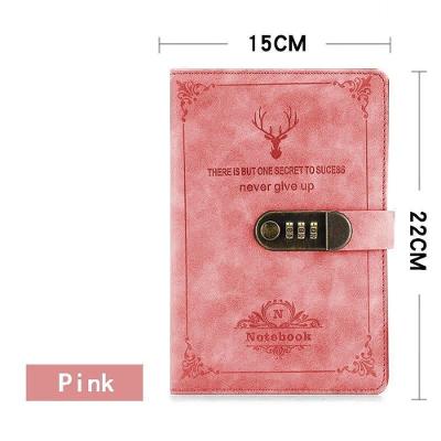 Livro de Senhas com Diário de Fechadura OEM Retro com Capa em Couro PU A5 200 Páginas Alce Rosa