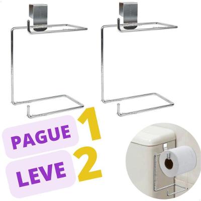 Kit 2 Suportes para Papel Higiênico Duplo para Caixa Acoplada Instalação sem Furo Prata OEM