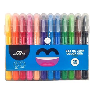 Giz de Cera OEM Color Gel Retrátil Extremamente Macio Lavável Estojo com 12 Unidades Escolar
