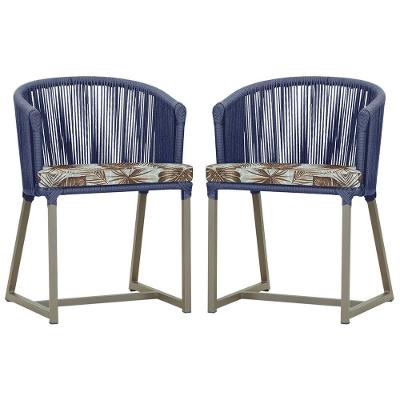 2 Cadeiras De Jantar Noronha Fendi Corda Náutica E6 Trama Azul