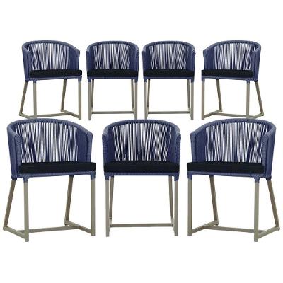 7 Cadeiras De Jantar área Noronha Fendi E12 Trama Original Azul
