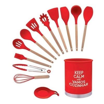 Kit Utensílios De Cozinha Silicone 13pçs Vermelha