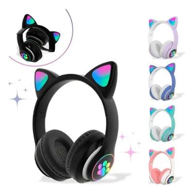 Fone de Ouvido Bluetooth sem Fio Higipack Gatinho Led com Iluminação Decorativa Preto