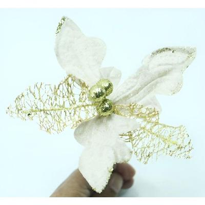 Kit 20 Flor Artificial Decorativa Bico de Papagaio Vazado com Glitter Dourado para Arranjos Outras