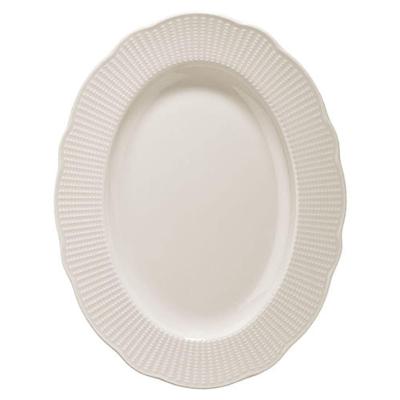 Prato Raso Oval Em Porcelana Perle Branco 28cm