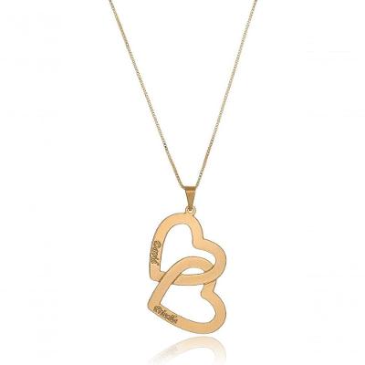 Colar Floratta Joias Corações Entrelaçados [F027] Banhado em Ouro 18k Dourado Romântico Feminino