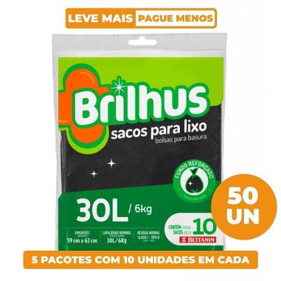 Kit Saco de Lixo Almofada 30L Brilhus 30l 50 Unidades Preto Bettanin