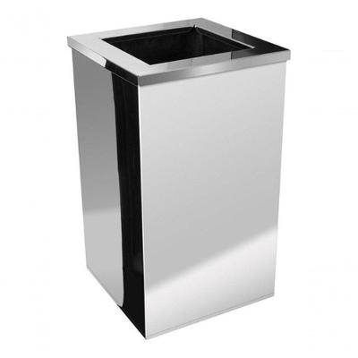 Lixeira Quadrada 50L em Aço Inox com Tampa Aro Aberta para Resíduos Secos Inox