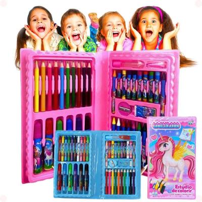 Maleta de Pintura Infantil OEM Modelo 48 Peças com Giz de Cera Lápis de Cor Canetinhas e Desenhos