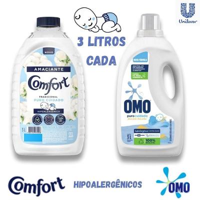 Kit Lava Roupas OMO e Amaciante Puro Cuidado Bebês 3L Cada Comfort