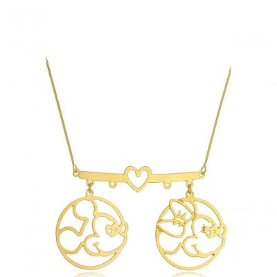 Colar Floratta Joias Mickey e Minnie Coração Folheado em Ouro 18K Dourado Feminino