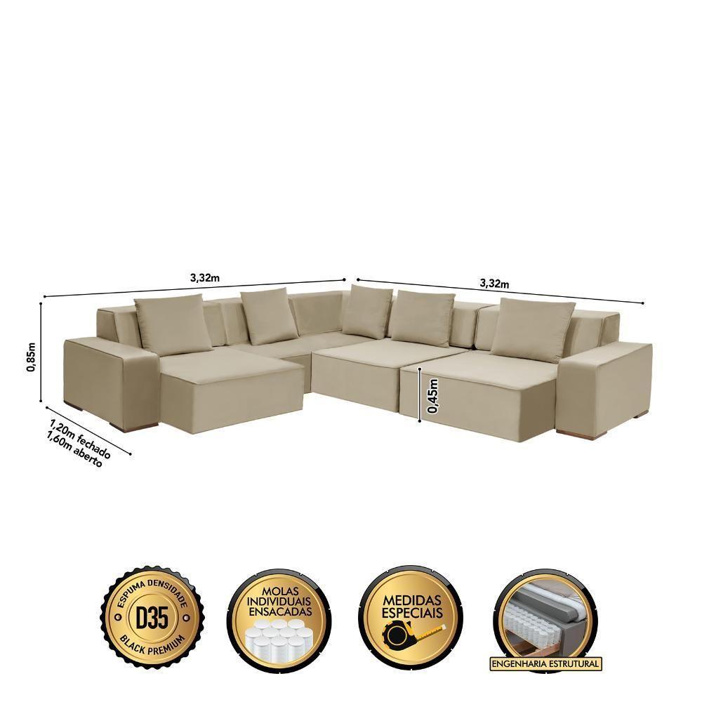 Sofá De Canto Dubai 3,32x3,32m-bege - 4