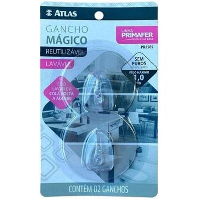 Gancho Mágico Plástico, Contém 2 Peças, Cor Transparente, Linha Primafer, Atlas.