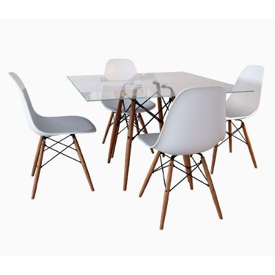 Conjunto Jantar Tampo Quadrado Vidro 90Cm 4 Cadeiras Brancas
