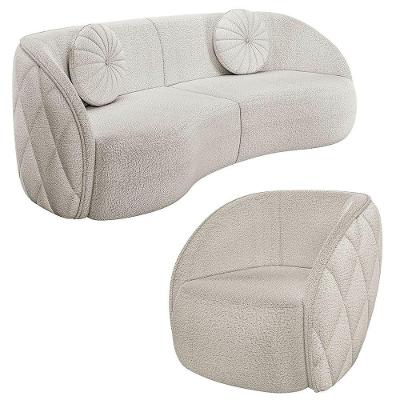 Sofá Decorativo 3 Lugares 288cm Com Almofadas E Poltrona Zion M22 Bouclê Branco - Mpozenato