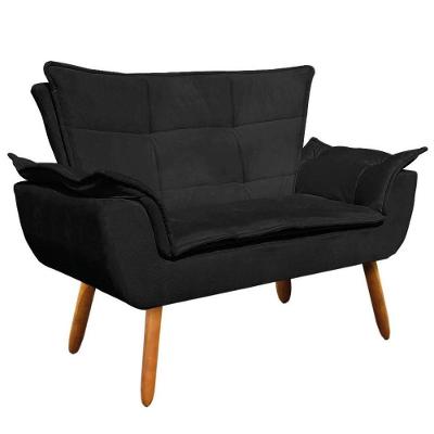 Poltrona Namoradeira 2 Lugares Pés Palito Opla Suede Preto
