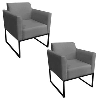 Kit 2 Poltronas Decorativas Base Industrial Preto Maressa S08 Suede Grafite