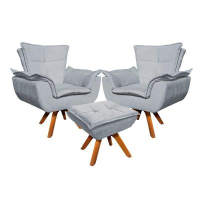 Kit 2 Poltronas Com Puff Suede Cinza Ibiza