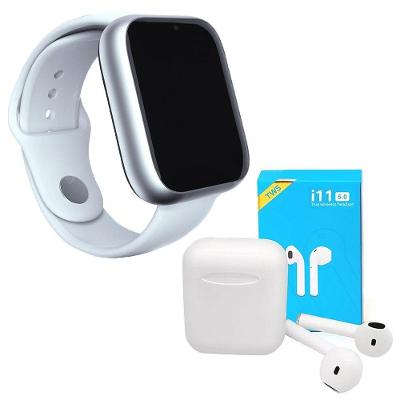 Kit 1 Smartwatch Z6 Branco+ 1 Fone Bluetooth I11 Pro Tws