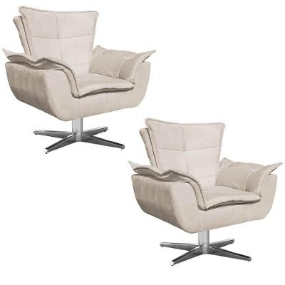 Kit 2 Poltronas Sala de Estar Cromada Suede Bege Ibiza