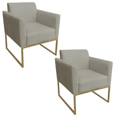 Kit 2 Poltronas Base Industrial Dourada Maressa S12 Suede Marrom Rato Ibiza