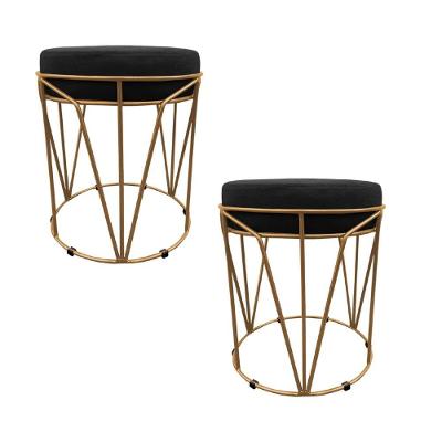 Kit 02 Puff Babu Suede Preto com Base Dourado - D'rossi