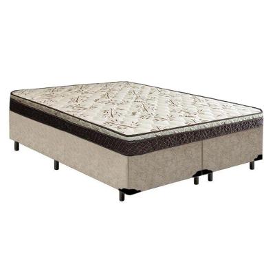 Cama Box Queen Bipartido Suede + Colchão Elegance Ortopédico Espuma D33 63x158x198 bege