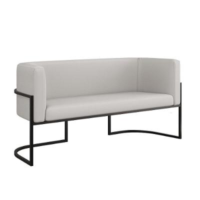 Sofá 2 Lugares Base Metal Preta Reforçada Recepção Corino Cor:bege Bege
