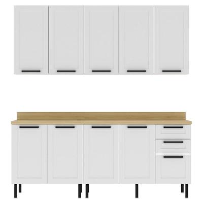 Cozinha Modulada 6 Pecas 200 Cm Mdf Branco Carvalho Tecno Mobili