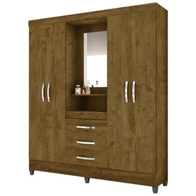 Guarda Roupa Casal Capri 4 Portas Bater 3 Gavetas Castanho Wood MDP Moval Móveis