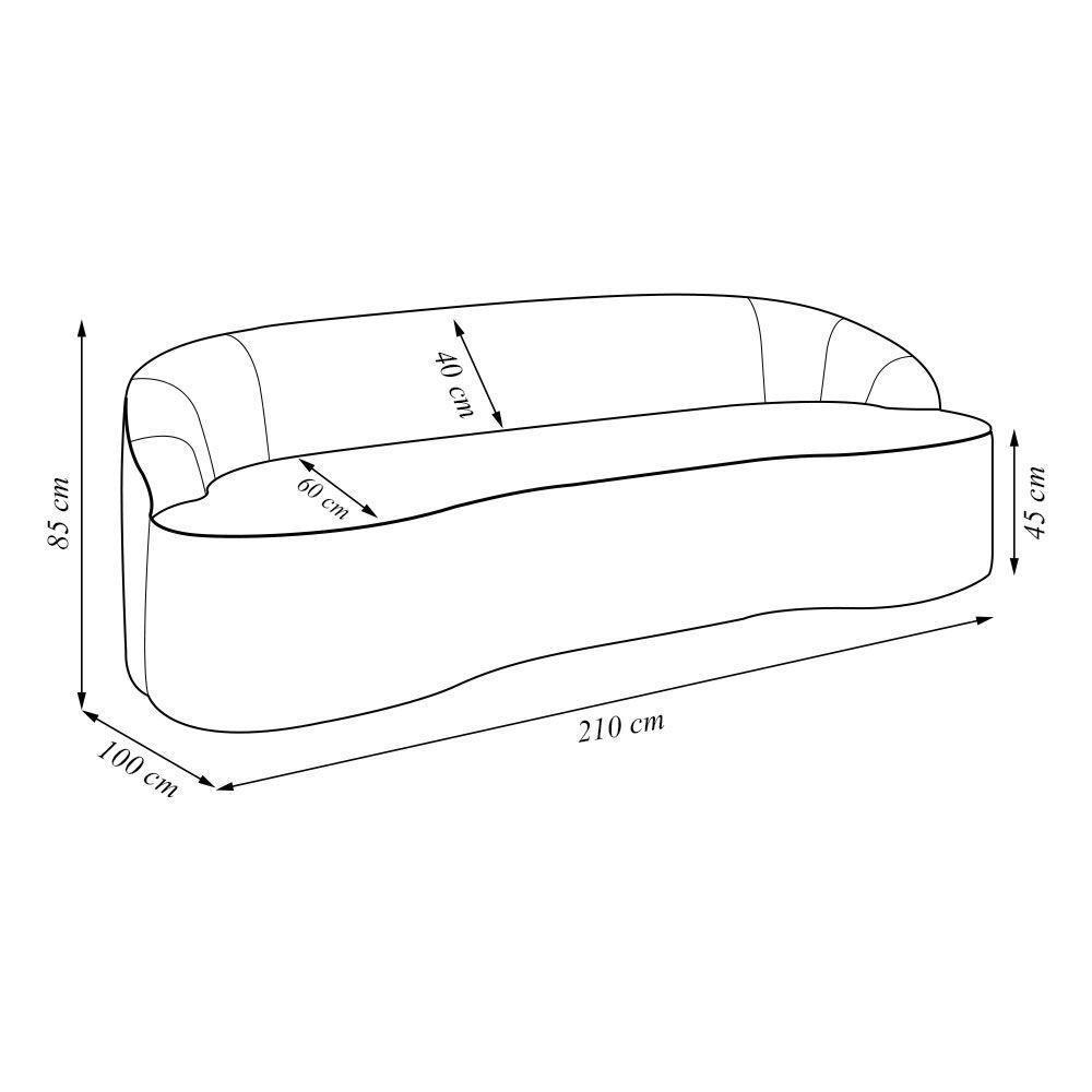 Sofá Decorativo 3 Lugares 210Cm Joel Curvo Com Encosto Pu Preto G15 - Gran Belo - 6