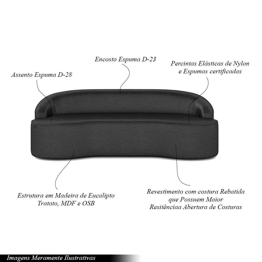 Sofá Decorativo 3 Lugares 210Cm Joel Curvo Com Encosto Pu Preto G15 - Gran Belo - 7