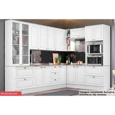 Cozinha Modulada Completa Americana 10 Peças 3 Aéreos + 3 Balcões + 2 Paneleiros + 2 Complementos C5p36 Branco