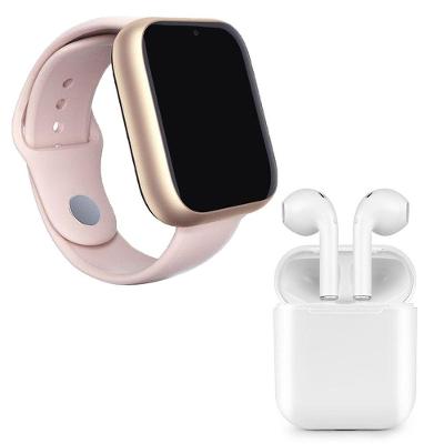 Kit 1 SmartWatch A1 Rosa + 1 Fone Bluetooth i9S TWS Branco