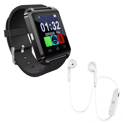 Kit 1 Smartwatch U8 Relógio Preto + Fone Bluetooh Branco
