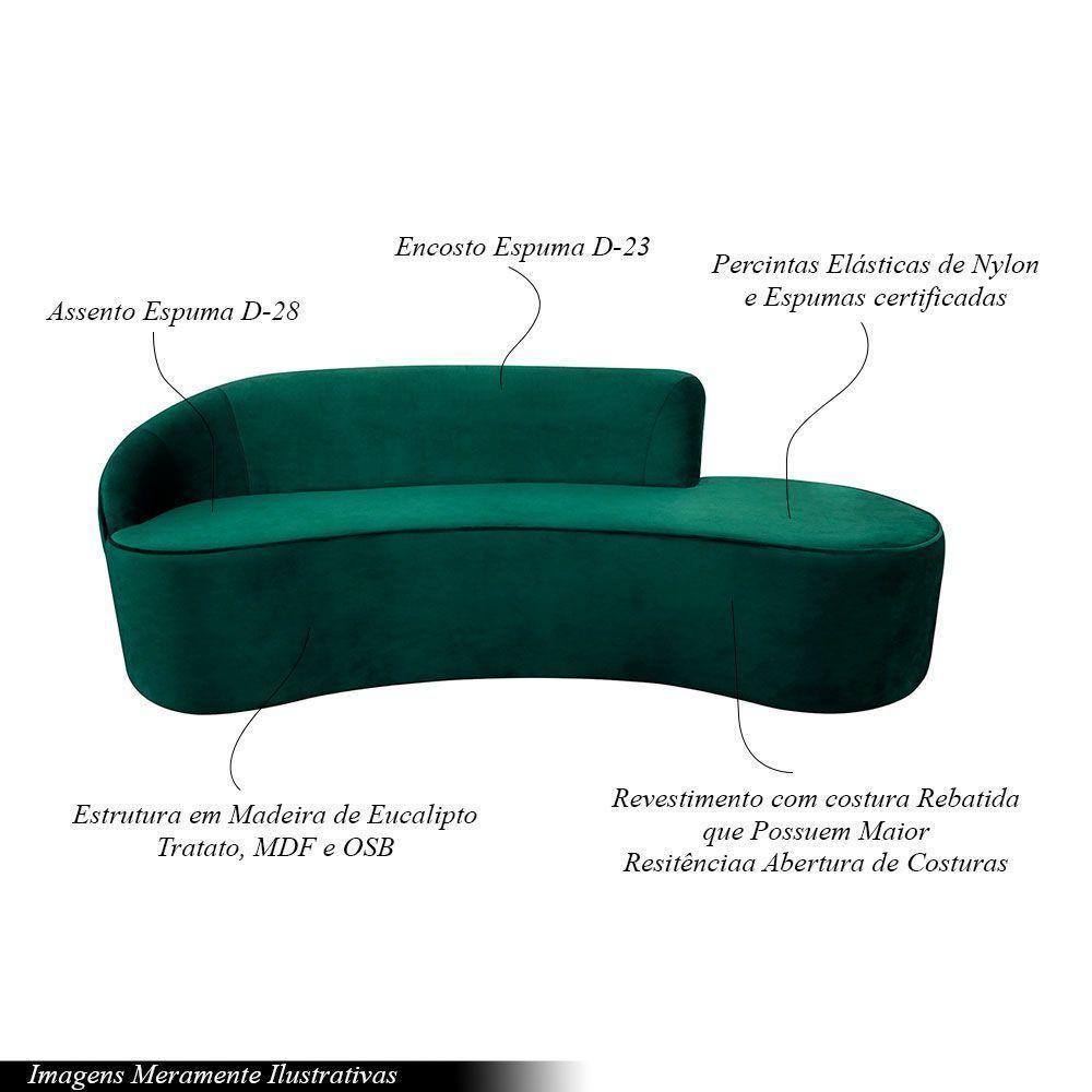 Sofá Decorativo 3 Lugares 210Cm Abby Encosto Esquerdo Curvo Veludo Verde G15 - Gran Belo - 6