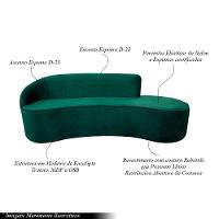 Sofá Decorativo 3 Lugares 210Cm Abby Encosto Esquerdo Curvo Veludo Verde G15 - Gran Belo - 16