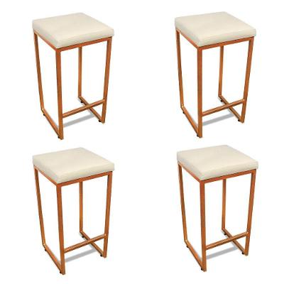 Banqueta Alta Para Cozinha Industrial Kit 4 Nick Bronze E Sintético D03 - D'rossi Cor Branco