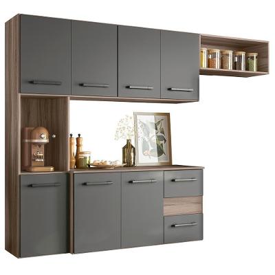 Armário de Cozinha Compacta Suspensa Jully N03 7 Portas 2 Gavetas MDF Carvalho-grafite