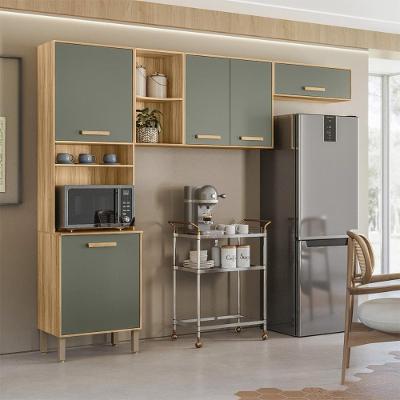 Armário de Cozinha Maria Flor 5 Portas MDP 260 cm Verde Freijó com Pés Reguláveis