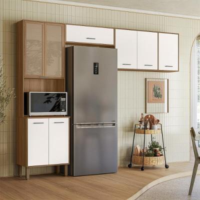 Armário De Cozinha Compacta Paolla 261,2 Cm Com 8 Portas Ipe/off White