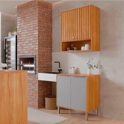 Armário Aéreo Com Balcão Divina 80 Cm Para Cozinha 4 Portas Cinamomo/platina