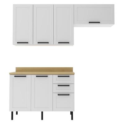 Cozinha Modulada 4 Pecas 200 Cm Mdf Branco Carvalho Tecno Mobili