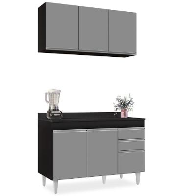 Armário Virgínia E Balcão Com Tampo Michigan 120cm Preto-cinza - Lumil