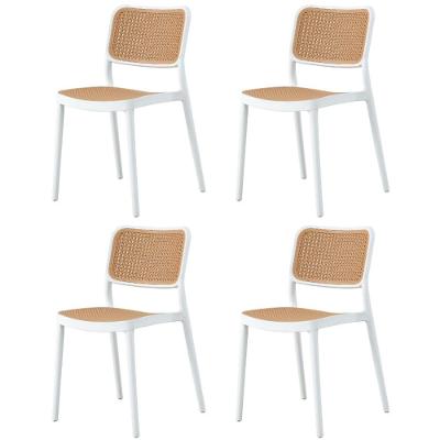 Kit 4 Cadeiras Empilhável Lia Bali Rivatti Polipropileno Branco Assento Encosto Simuland Rattan Bege