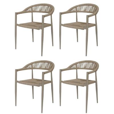Kit 4 Cadeiras Empilhável Laguna Trancoso Fratini Aluminio Fendi Assento Trama Corda Náutica Fendi