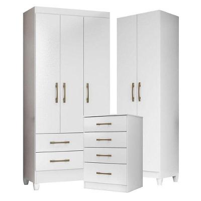 Guarda Roupa Infantil com Cômoda e Armário Multiuso Lima Ms913 New Íris 3 Portas MDP Branco Flex