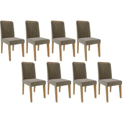 Kit 8 Cadeiras Sala Jantar Nicole 8 Un Nature Suede Nude Bege Cimol